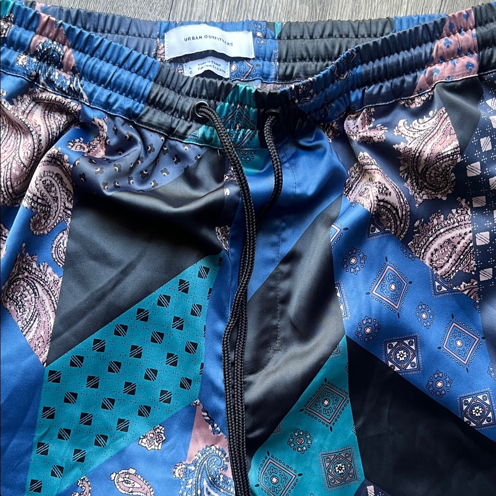 Urban Outfitters Geometric Patchwork Shorts - Blue and Teal